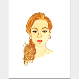 Christina, Redhead Woman Watercolor Portrait Posters and Art